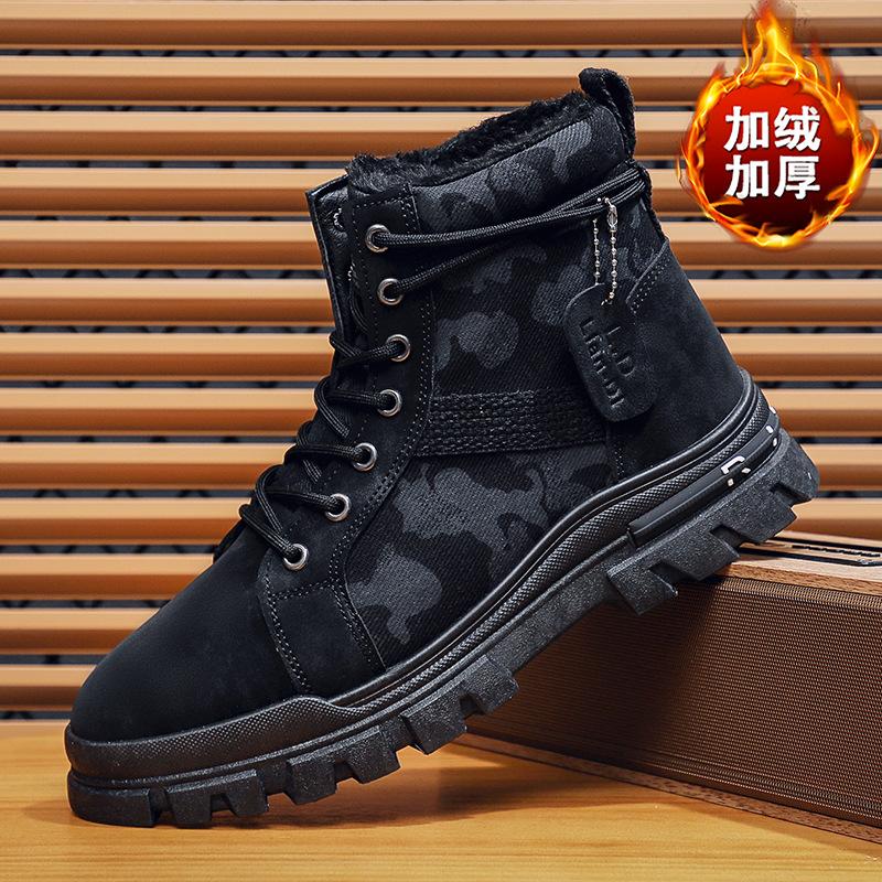 2025 winter new velvet warm Martin boots men's high-top thick-soled tooling boots trendy British style men's shoes