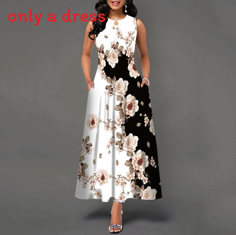 Urban Chic Printed Polyester Sleeveless Maxi Dress For Work And Casual Wear