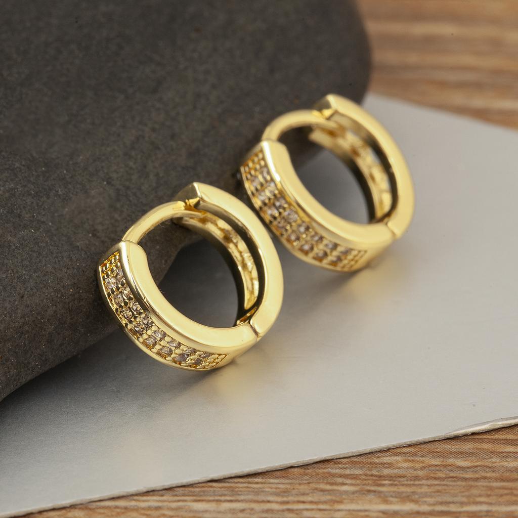 Nidin Hot Sale Round Hollow Design Hoop Earrings For Women Double Layer Shiny Crystal Zircon Fashion Versatile Ear Jewelry Gifts