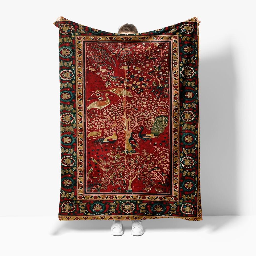 Turkish Vintage Embroidered Rug Red Floral Carpet Shaggy Area Rug Home Decor Cushion Cover Gift 75X95CM