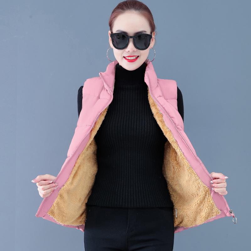 Autumn and Winter Down Cotton Outside Wear Stand-up Collar Vest Padded Horse Jacket Warm Shoulder Sleeveless Jacket Plus Size