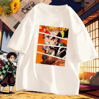 Koszulka Anime Demon Slayer Kimetsu No Yaiba Unisex z Nadrukiem Letnia Krótki Rękaw Casualowa Koszulka z Postaciami Streetwear Prezent Anime