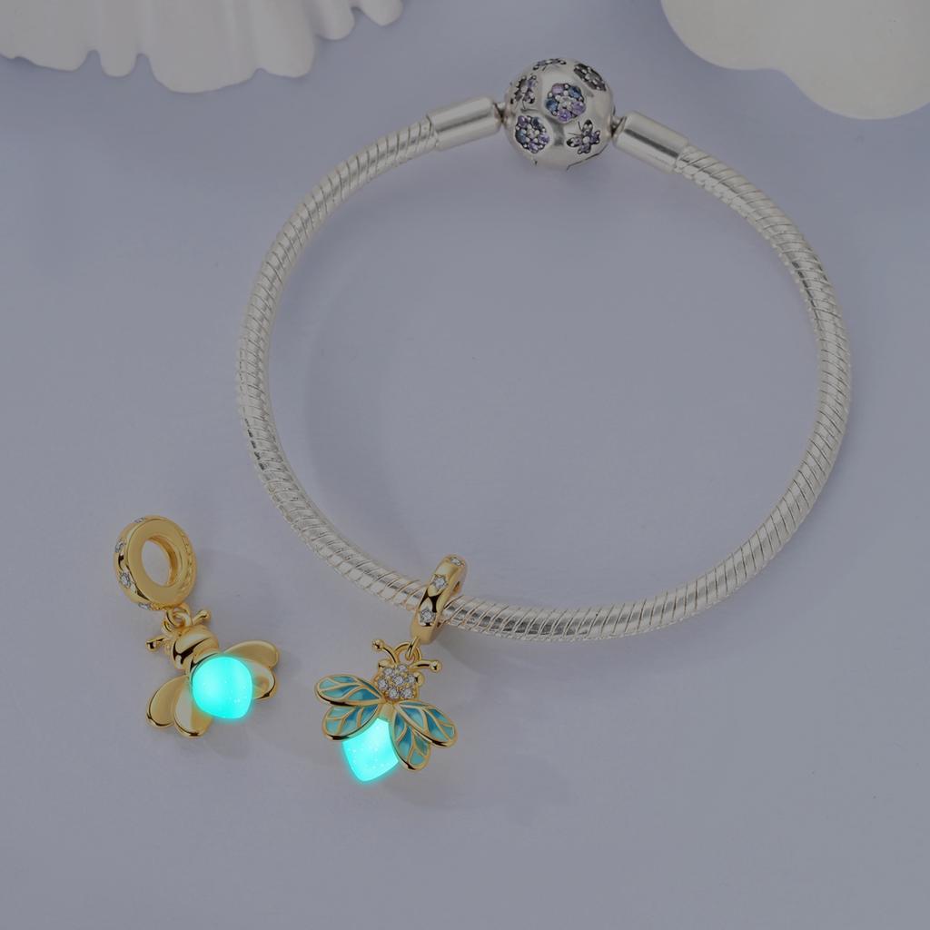 Original Copper Luminous Firefly Charm Earring Ring Necklace Jewelry Set For Woman Fit Jewelry Diy