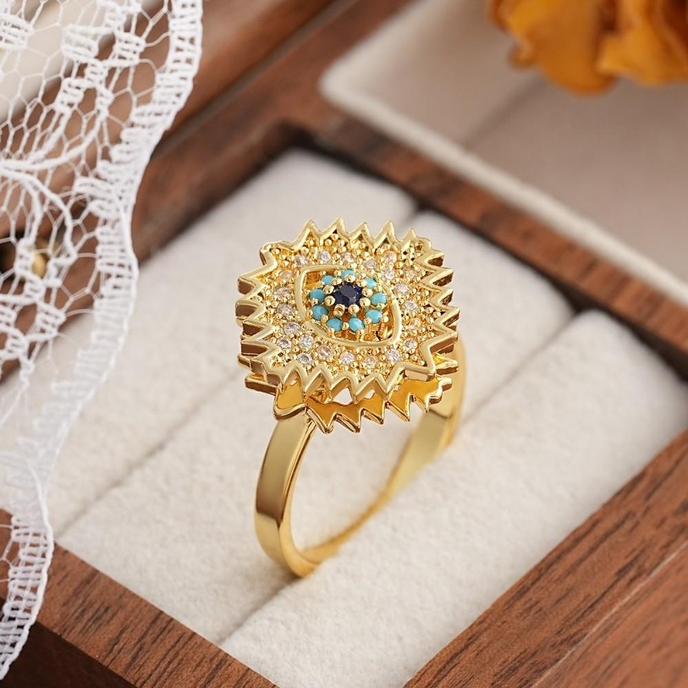 Copper Devil's Eye Ring Rotatable Opening Finger Ring Zircon Luxury Ring Clothes Accessories