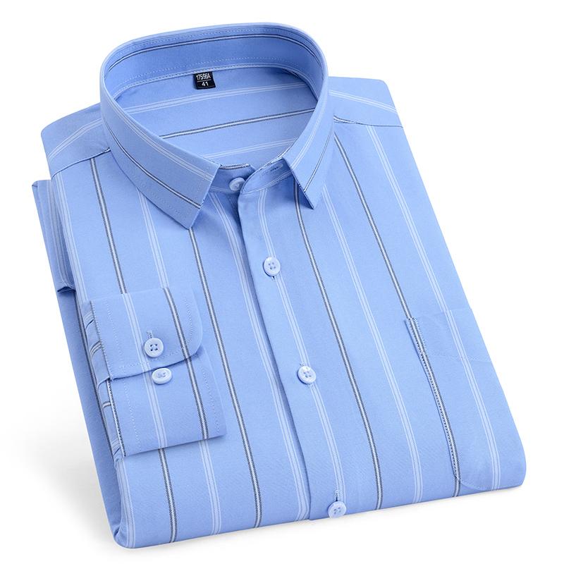 Men's Shirt Long Sleeve 100% Pure Cotton Oxford Dress Shirts Striped Regular Fit Casual Soft Male Blouse Clothing 11XL 10XL 9XL