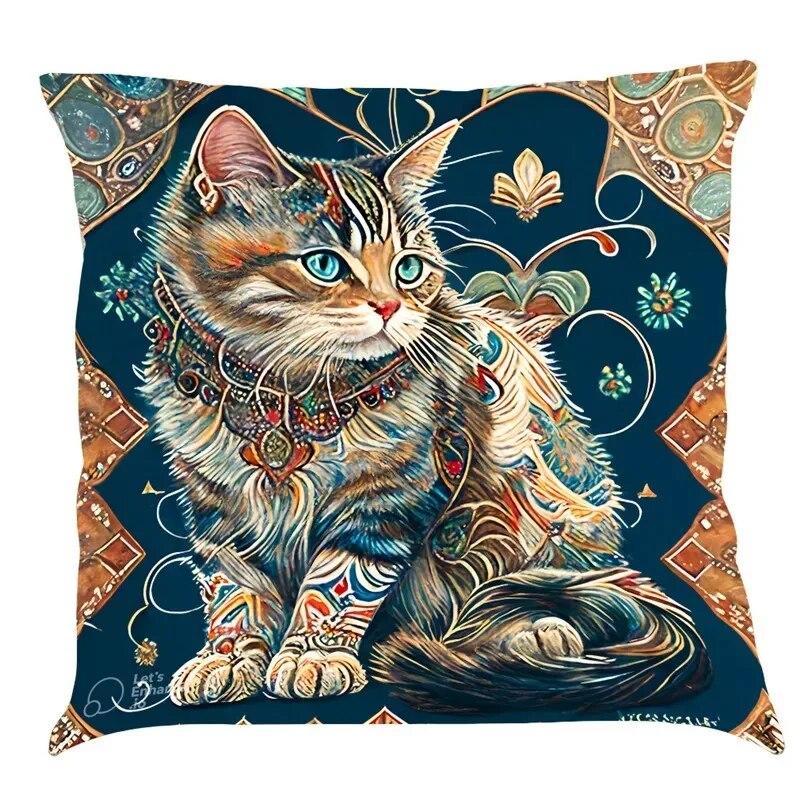 Nordic style peacock cat puppy oil painting print pillowcase 45x45 cm living room sofa cushion cover bedroom home decoration