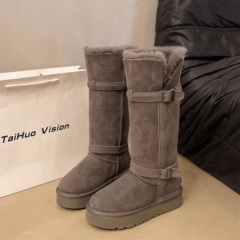 Fur Integrated Snow Boots Women's Winter New High Tube Can Be Folded Two Wear Thickened Warm Cotton Shoes Medium Boots