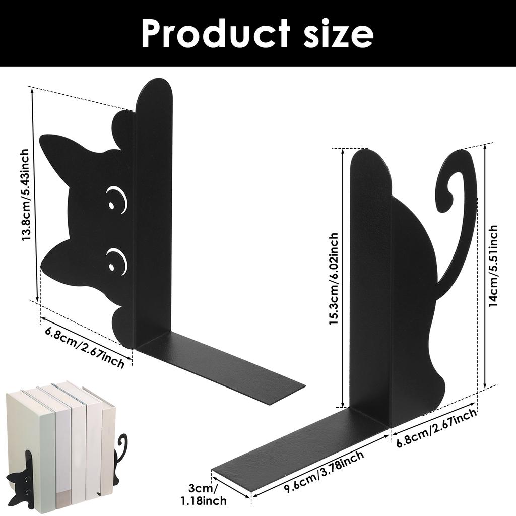 Cute Cat Metal Bookends Peeping Cat Book Ends for Shelves Bookshelf Decorative Home Office Desk Bookshelf Decor Black Bookends