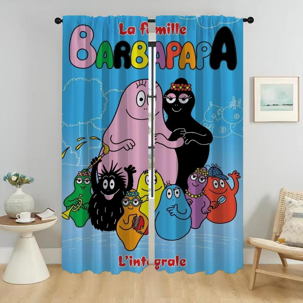 Les Barbapapas Curtains Child Room Home Interior Curtains 2 Pieces Window Curtain Shades Partition Tulle for Bedroom Living