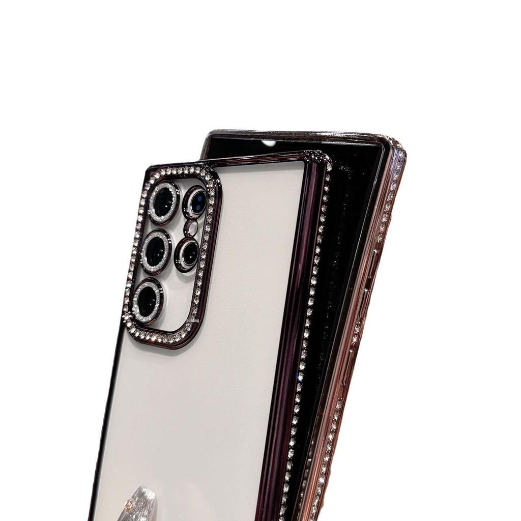 Samsung S25 Ultra Transparente Glitzer Strass Handyhülle - Anti-Drop Weiche Linsenfolie