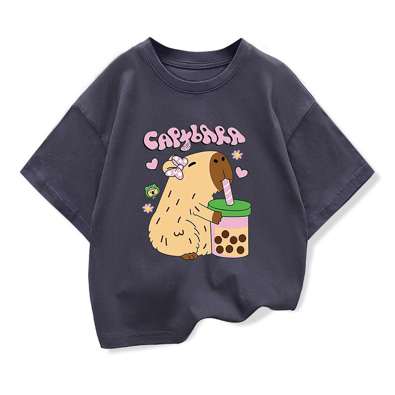 Sommer Neues Kinder T-Shirt Capybara Aufdruck Cartoon T-Shirt für Mädchen Tierdruck Jungen T-Shirt Oberteile Tees Kinderkleidung