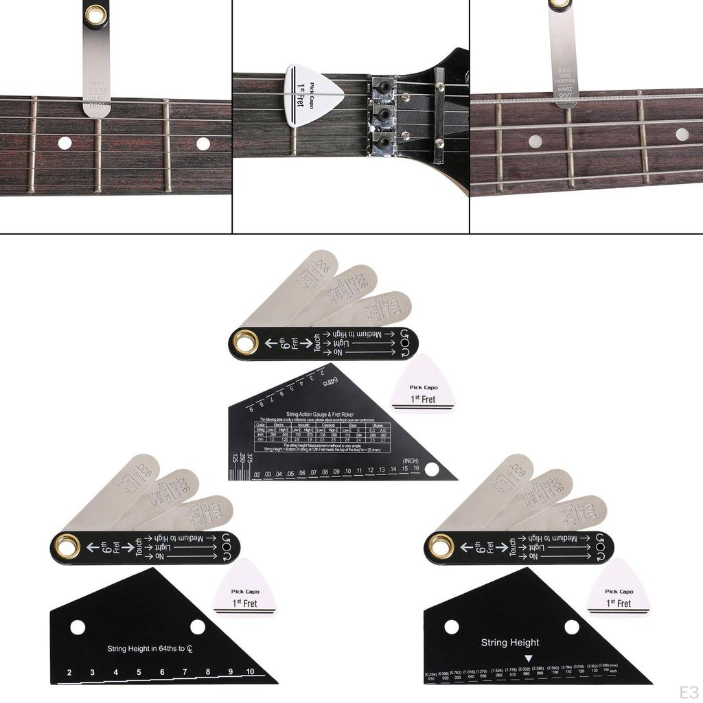 3 Guitar Action Gauges for Adjusting String Height, Professional Luthier Tool, Electric Bass Pick