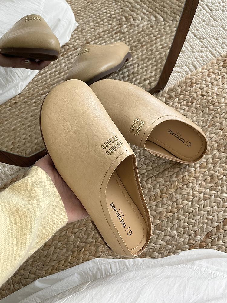 Outwear Round Toe mules Daily Shoes For Women Retro Flats Slip On French Style half slippers Comfort Slides Soft Footbed Sandals