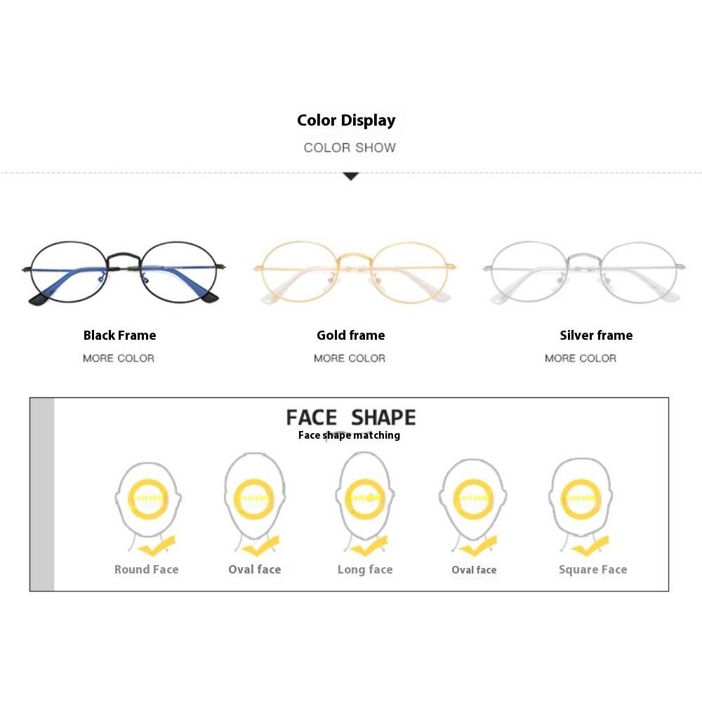aoron Flat Mirror Metal Anti-blue Glasses Round Frame Men's and Women's Style Eye Protection Can Be Matched with Myopia Glasses
