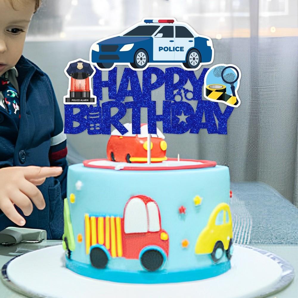 Police Children Themed Birthday Cake Paper Plugin Set Party Props Decoration