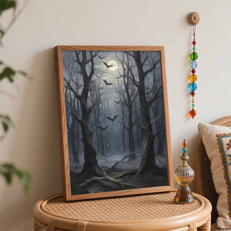 Halloween Digital Oil Painting Coloring Painting Bat Forest Moon Hand Painting Home Decoration