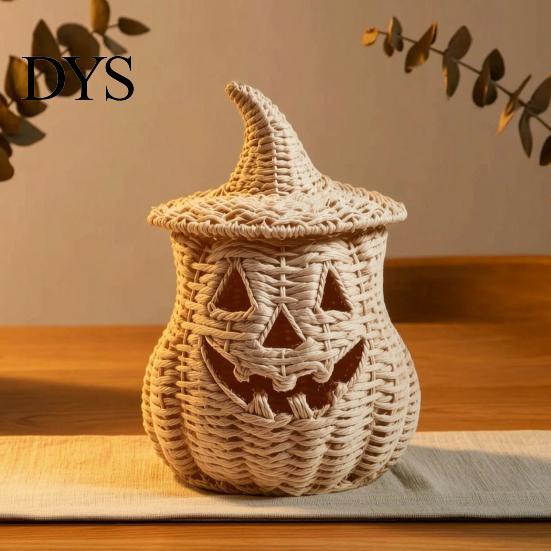 Decoratieve Opbergcontainer Halloween Pompoenlantaarn Tafelblad Decor, Geweven Heksenhoed Snoepschaal & LED Zwart Hars Prop, Gotisch Herfst Tafelstuk voor