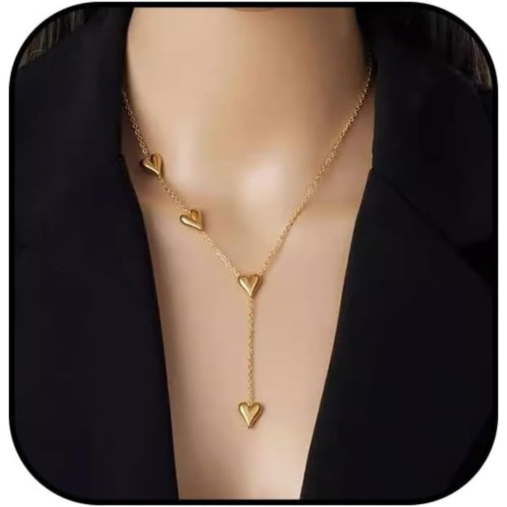 Gold Heart Necklace for Women Dainty Gold Heart Pendant Necklace Gold Long Heart Necklace Tassels Necklace Gold Charm Necklace