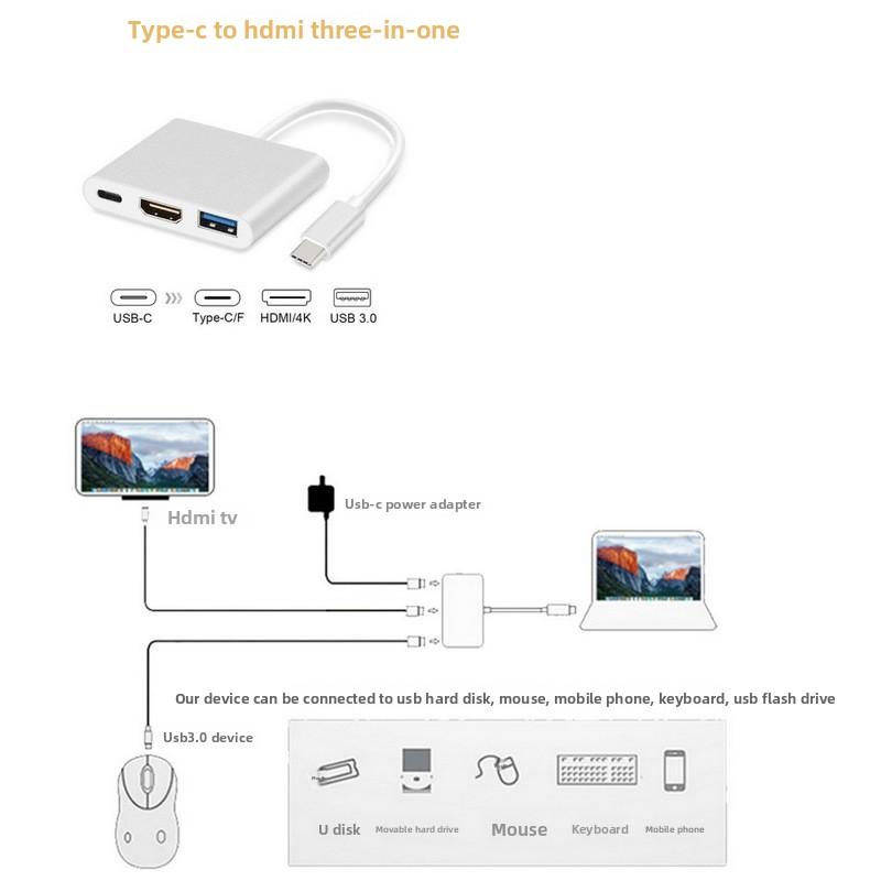 Type-C To HDMI 3-in-1 4K Converter Aluminum Case 3.0 PD Charging Adapter Docking Station HD USB