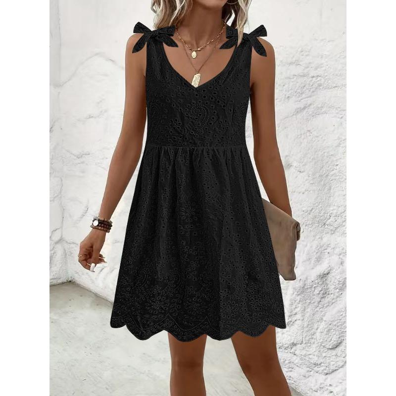 Women's Summer Jacquard Embroidery Slip Dress Temperament V-neck Sleeveless Off-the-shoulder Dress