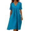Women's Fashionable Loose-Fit V-Neck Short-Sleeve Casual Cotton-Linen Blend Dress