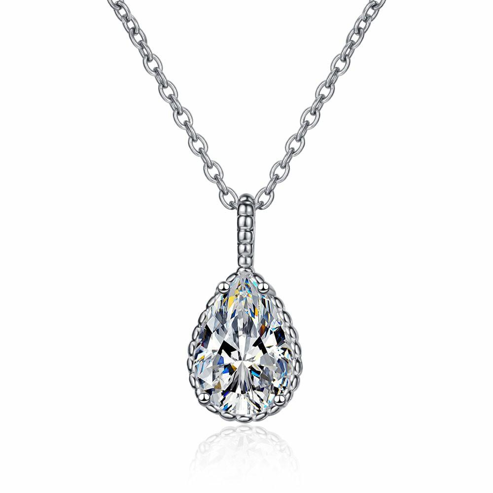 Romantic Holidays Water Drop Zircon Necklace Classic Single Teardrop Collarbone Chain Pear Pendant Necklace Female Gifts for Girlfriends