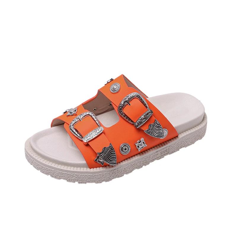 Fashion Platform slippers 20245summer new wear metal buckle rivet casual sandals open toe one word beach ins cool style shoes