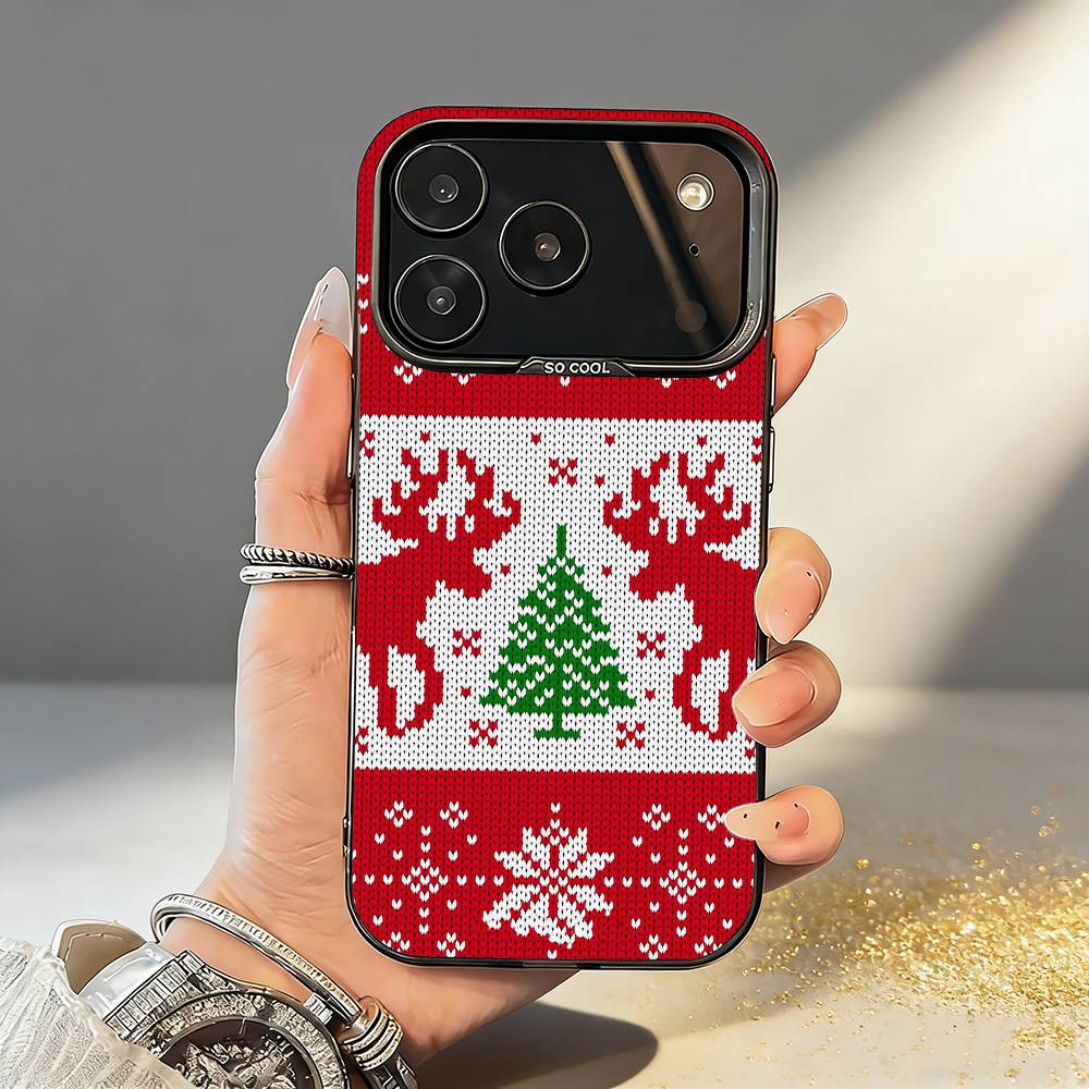 Fair Isle Christmas Phone Case For iPhone17,16,15,14,13,12,11,Pro,MAX White Matte Shockproof Cover