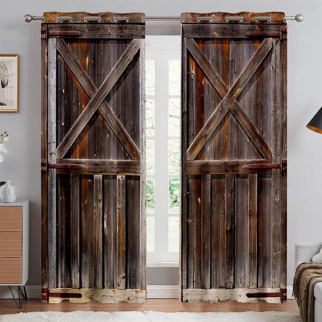 

Vintage Wooden Door 3D Pattern Printcurtains, Rod Pocketcurtains, Ideal For Bedroom Space Living Space Kitchen Area Ornamentalcurtains 2Pcs W50xH140(CM)x2PCS&Rod pocket