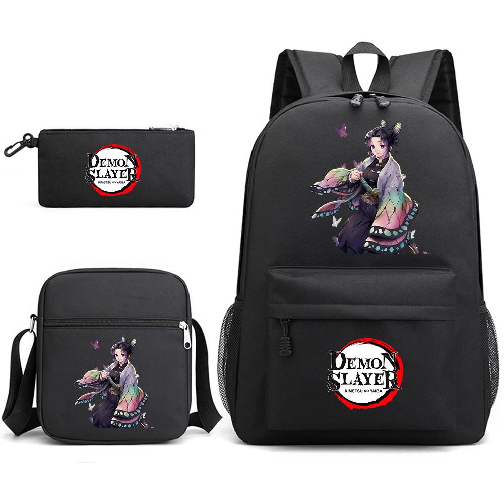 3Pcs/set Anime Demon Slayer Printed Backpack with Shoulder Bag Pencil Case for Teenager Student Boy Girl Waterproof Schoolbag