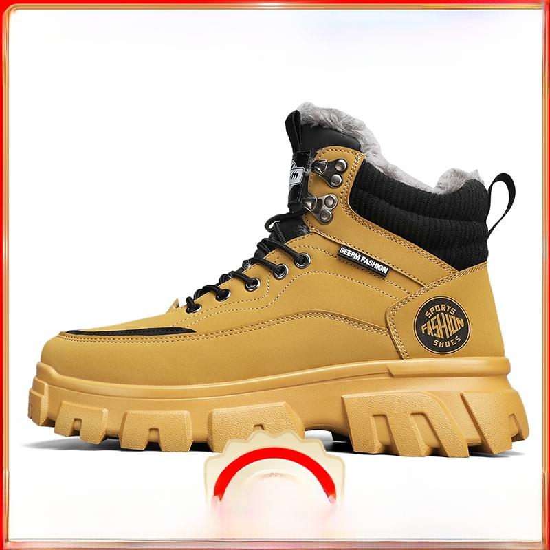 Herren Winterstiefel Warm Gefüttert Hoher Schaft Schneestiefel Arbeitsschutz Arbeitsstiefel Anti-Rutsch Wasserdicht