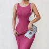 Solid Backless Tank Dress Summer New Sexy Backless Mid-length Knitted Sleeveless Dress