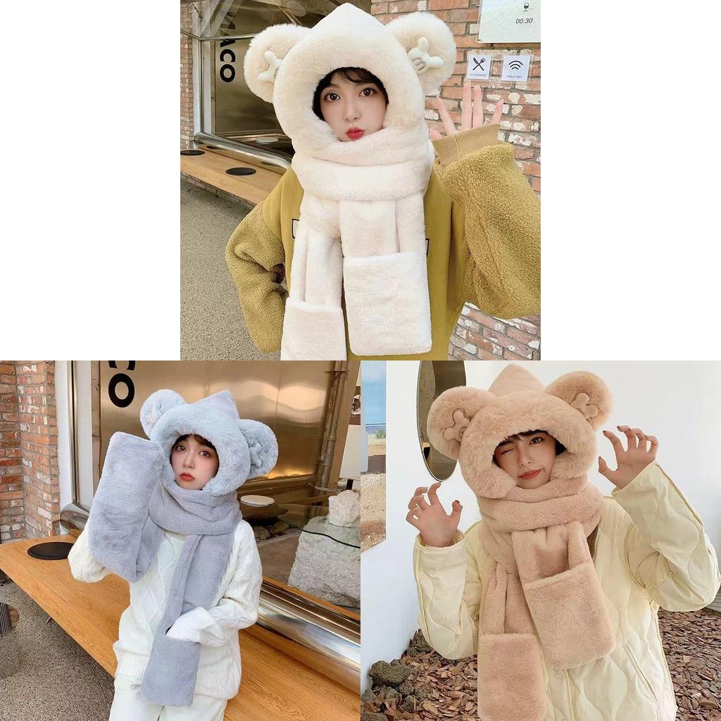 Bear Hat Kids Winter Plush Hat Scarf Set With Windproof Ear Protection For Warmth And Style
