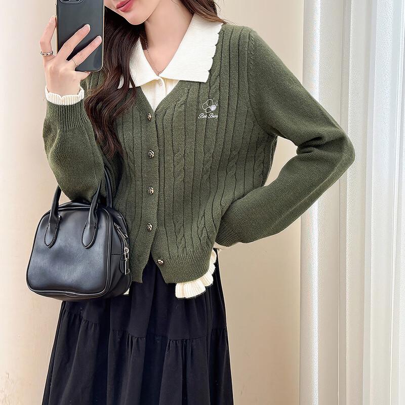 

TonLion Women s Retro Faux Two-Piece Lapel Cardigan M