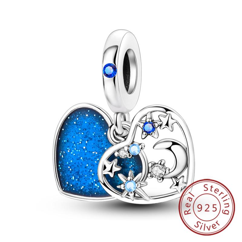Copper Charms Beads Love Heart Lucky Stars Plane Blue Zircon Charms Pendants Fit Bracelet Charm Women Jewelry