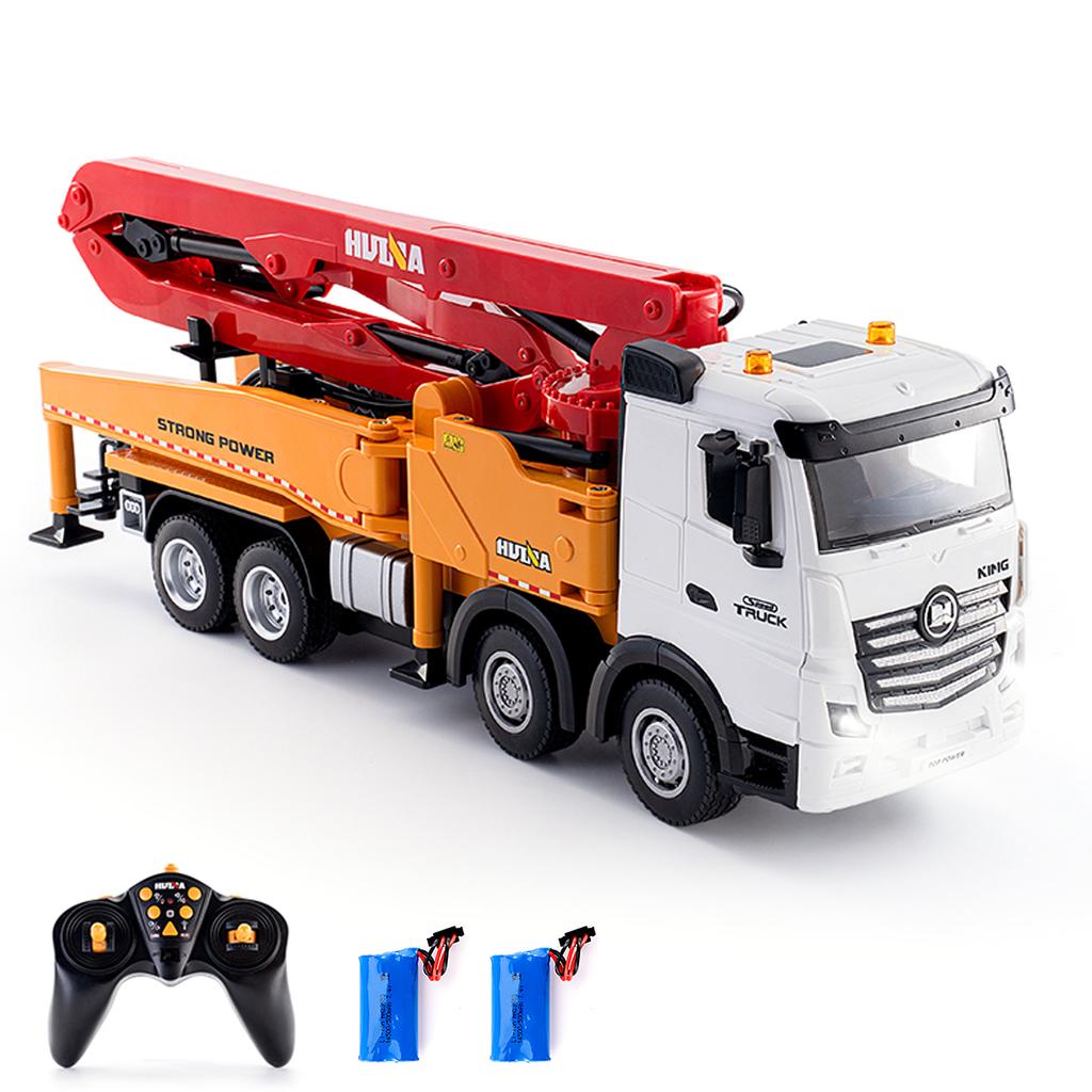 Concrete Pump Truck Toy, 2.4G Remote Control Diecast Construction Vehicles with Working Water Pump, Lights and Sounds