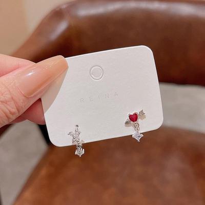 Elegante S925 Silber Zirkon Herz- und Schmetterlingsohrringe - Koreanischer Stil