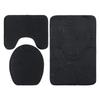 3 PCS Bathroom Mat Set Stone Embossed Toilet Lid Cover Floor Mats Bathtub Side Absorbent Carpets Black