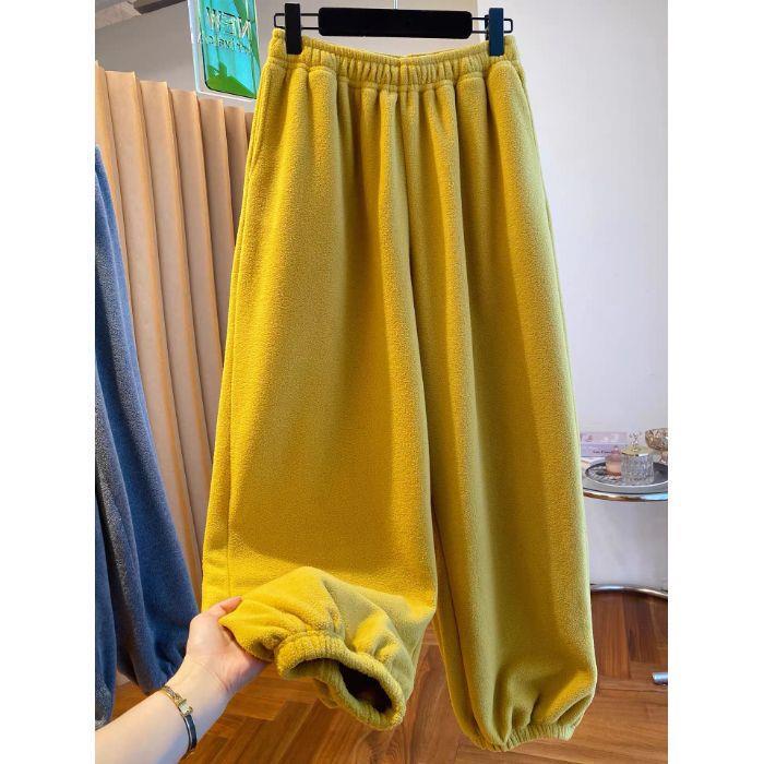 

Women s Plus Size Yellow Velvet Sweatpants with Elastic Waist M (suitable for 80-110 jin) жовтий