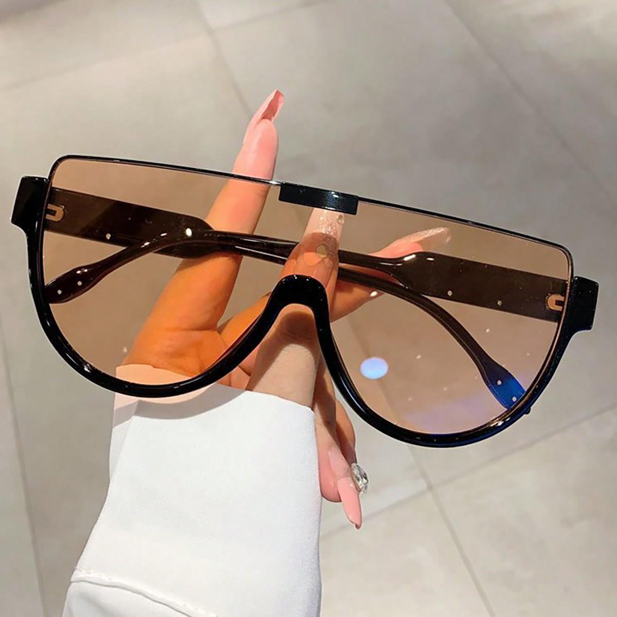 

Новые модные солнцезащитные очки большого размера в полурамке для мужчин и женщин в стиле Y2K, солнцезащитные очки для верховой езды и спорта чёрный