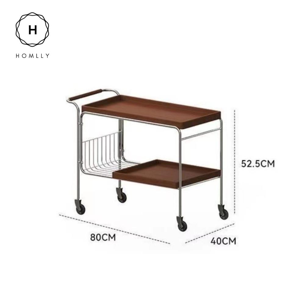 Homlly Bisii Mid-Century Rectangular Rolling Serving Cart Trolley