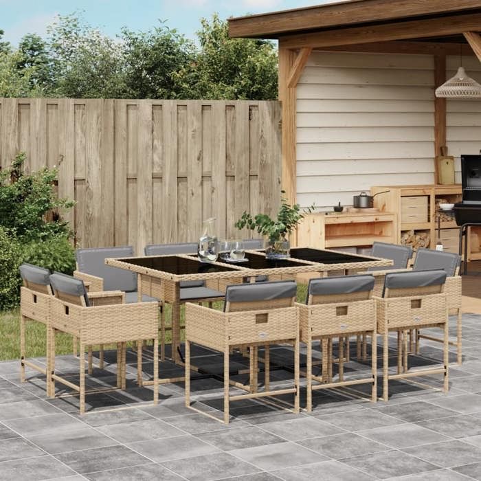 VidaXL Ensemble à manger de jardin et coussins 11 pcs mélange beige 3278159