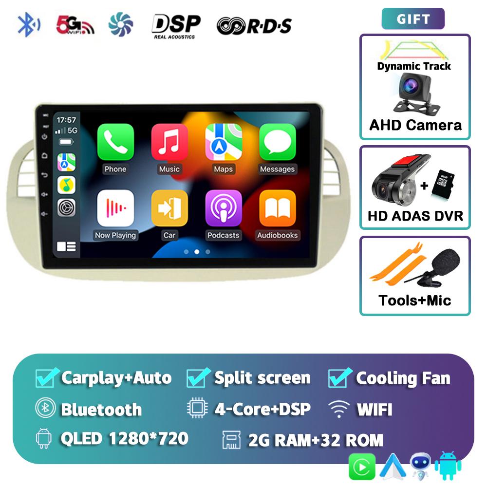 Android 14 Carplay Car Radio For Fiat 500 Multimedia Video Player Navigation GPS Stereo AI Voice Head Unit 360 Camera 4G+Wifi BT