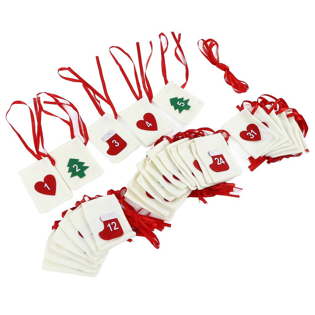 Christmas Advent Calendar Bags 31 Days Hanging Countdown Felt Gift Pockets for Party Festival Decoration