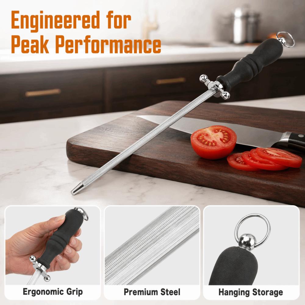 Stainless Steel Knife Sharpening Rod Silver and Black Honing Steel Rod Home Kitchen