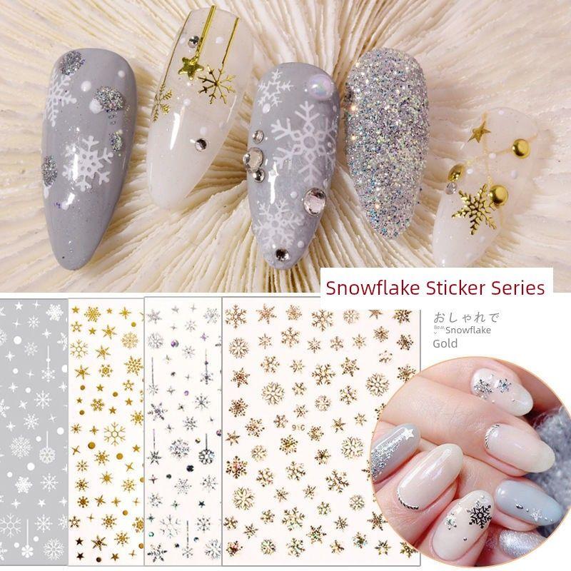 

New Arrival Christmas White Snowflake Nail Decals Fashion 5D Relief Adhesive Laser Bronzing Nail Sticker Decal 3 style message