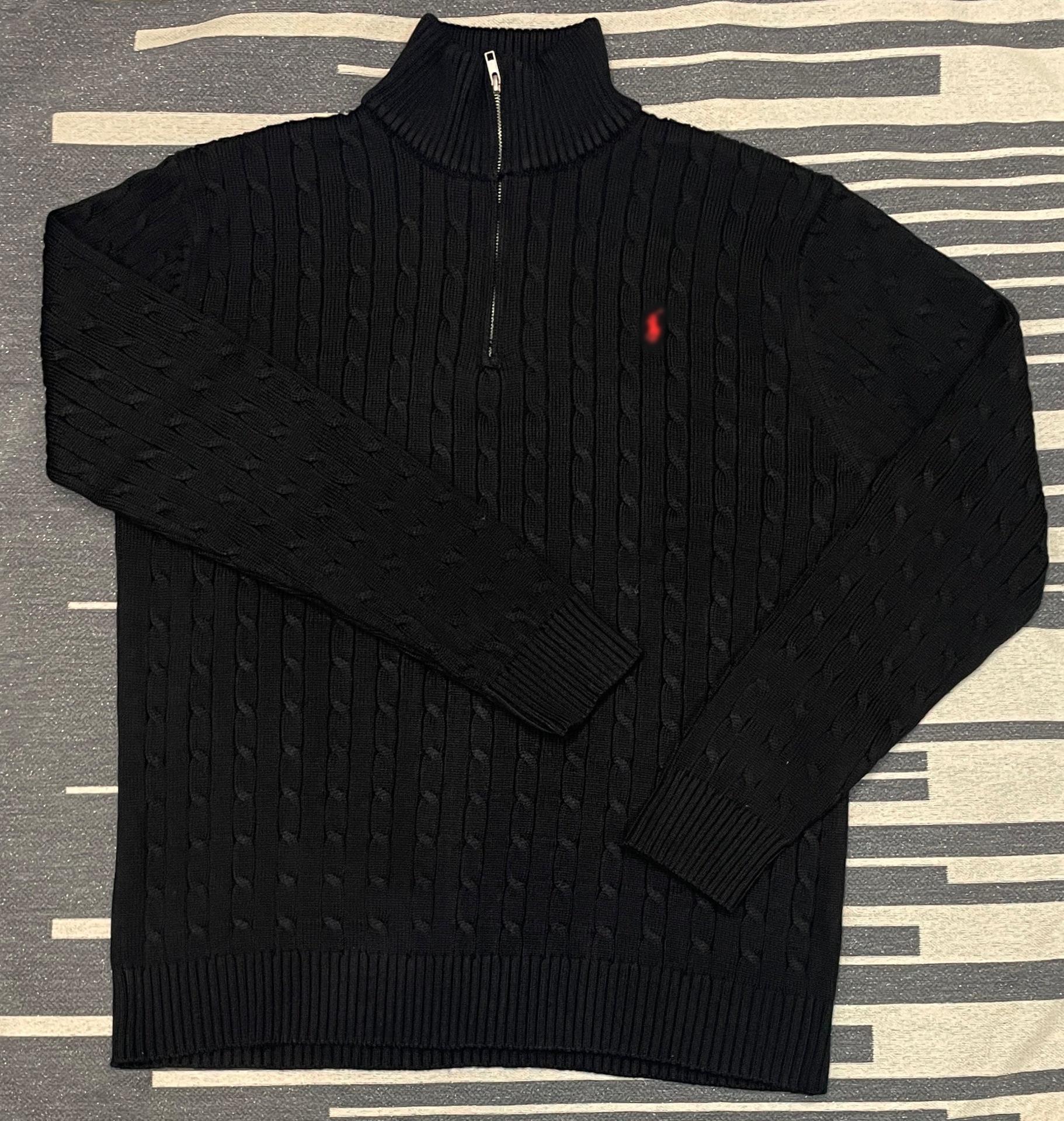 

Embroidered Autumn-Winter Cable Knit Polo Sweater: Half-Zip Pullover with High Neck for Couples XL (175-200 Jin) чорний