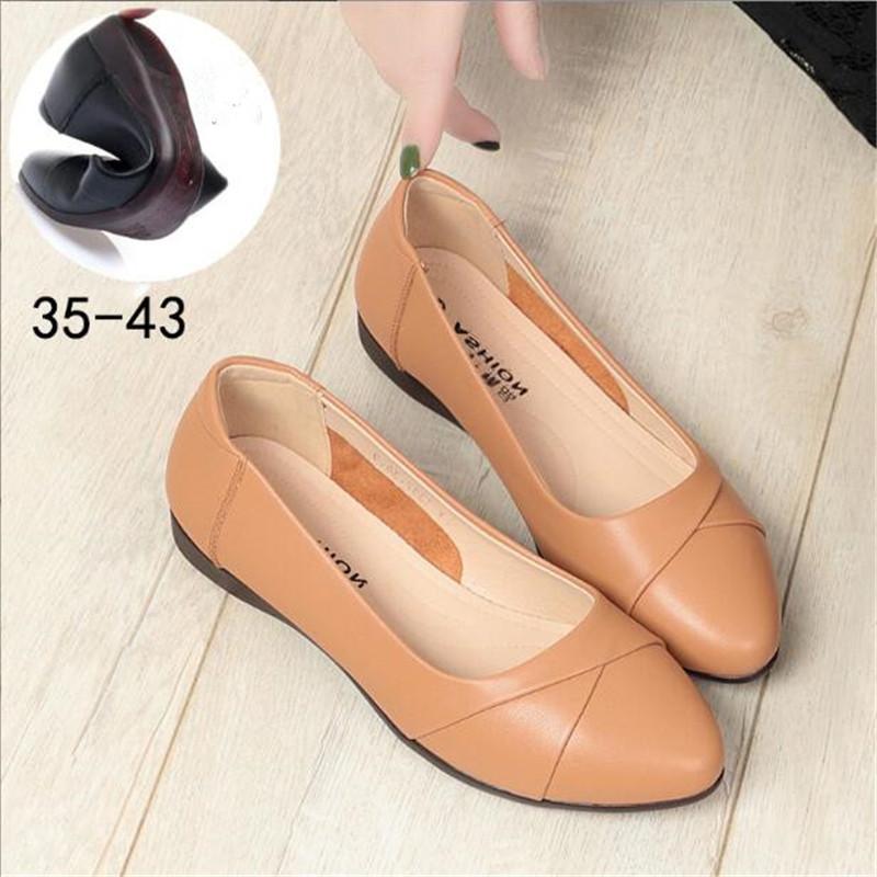 Fashion Women Genuine Leather Flat Shoes Fashion Slip on Loafers Comfortable Casual Ballet Flats Large Size 35-43 Low heel Ladies Shoes