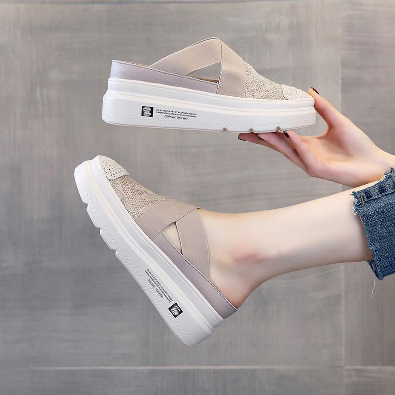 

Летние новые дышащие универсальные нескользящие туфли на танкетке с внутренней высотой, удобные тапочки, женские туфли-рыбаки 40