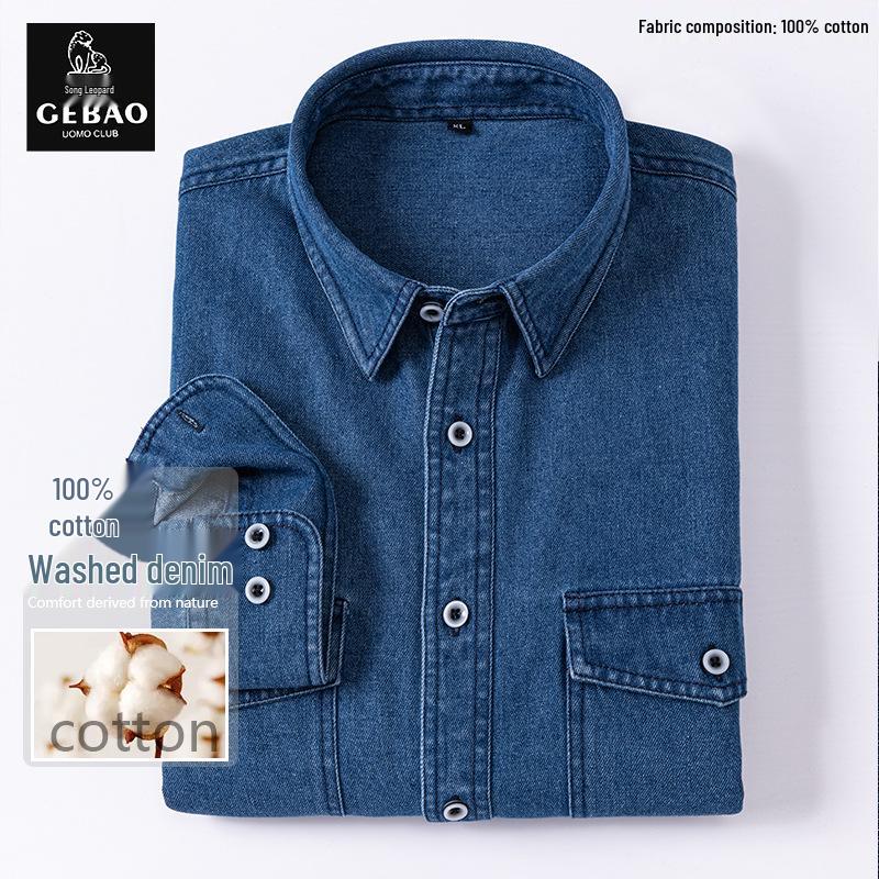 

Men s Retro Blue Washed Denim Shirt - Pure Cotton Casual Outerwear M темно-синий